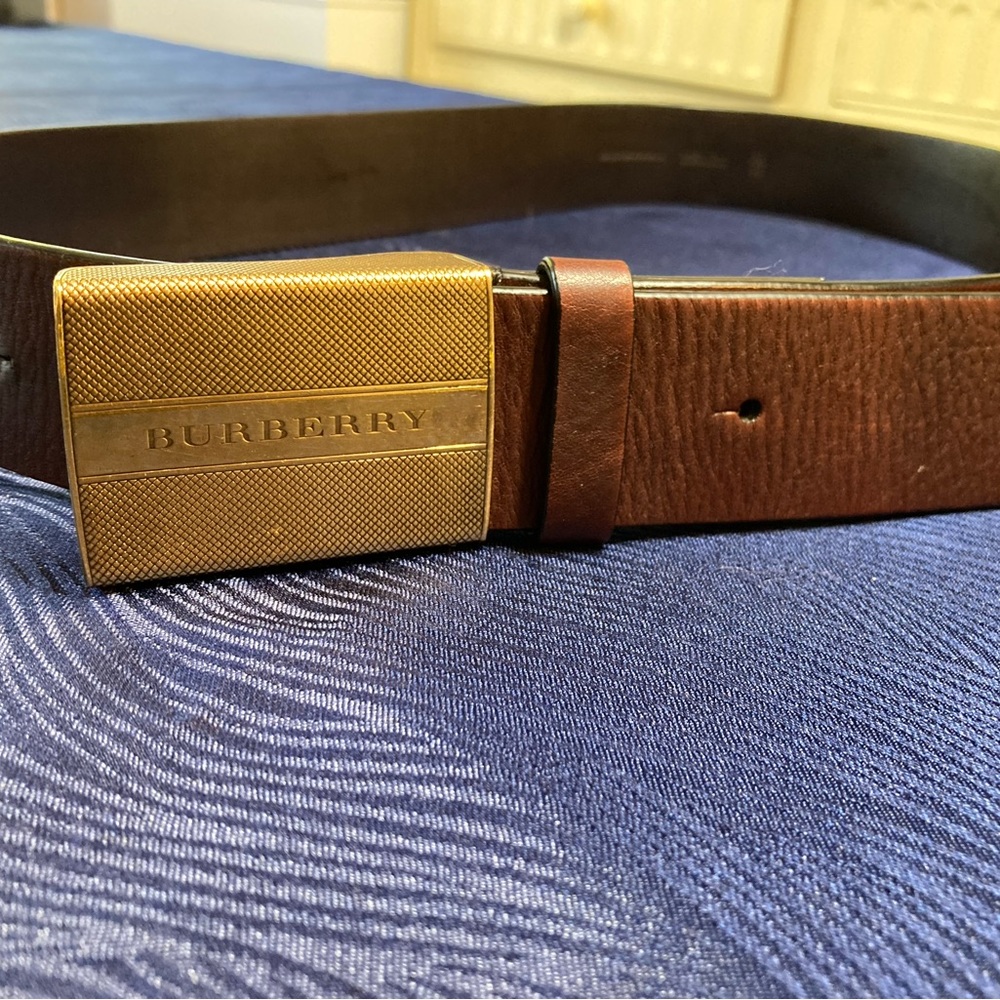 Vintage Burberry Unisex Leather Belt with Brass Sliding Buckle 100cm - Picture 6 of 11